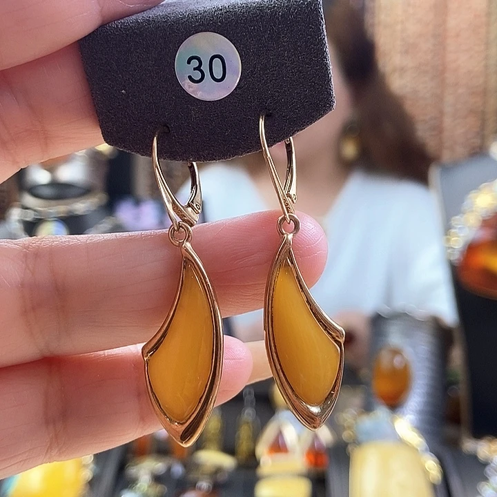琥珀银S925镶嵌耳饰耳环