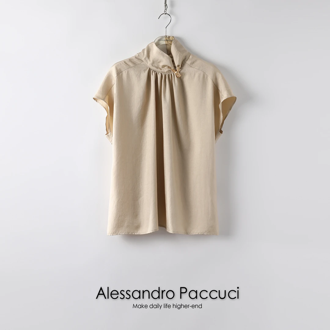 AP洛哥20438 X金色兔子卡其色短袖时尚设计感气质阔版衬衫