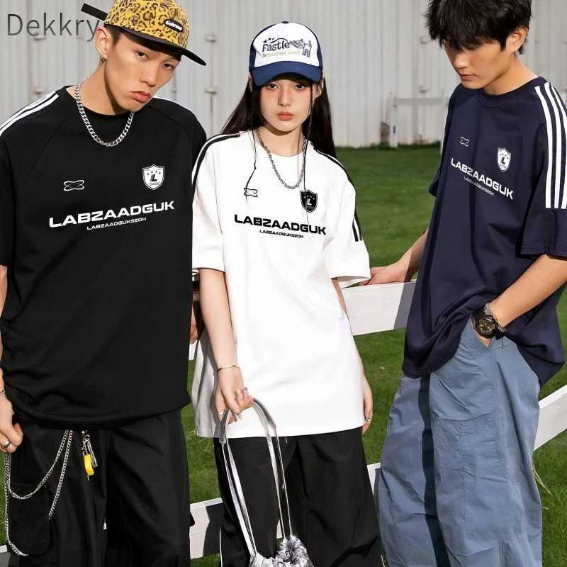 Dekkry落肩袖短袖青少年T恤运动潮流情侣装撞色上衣显瘦