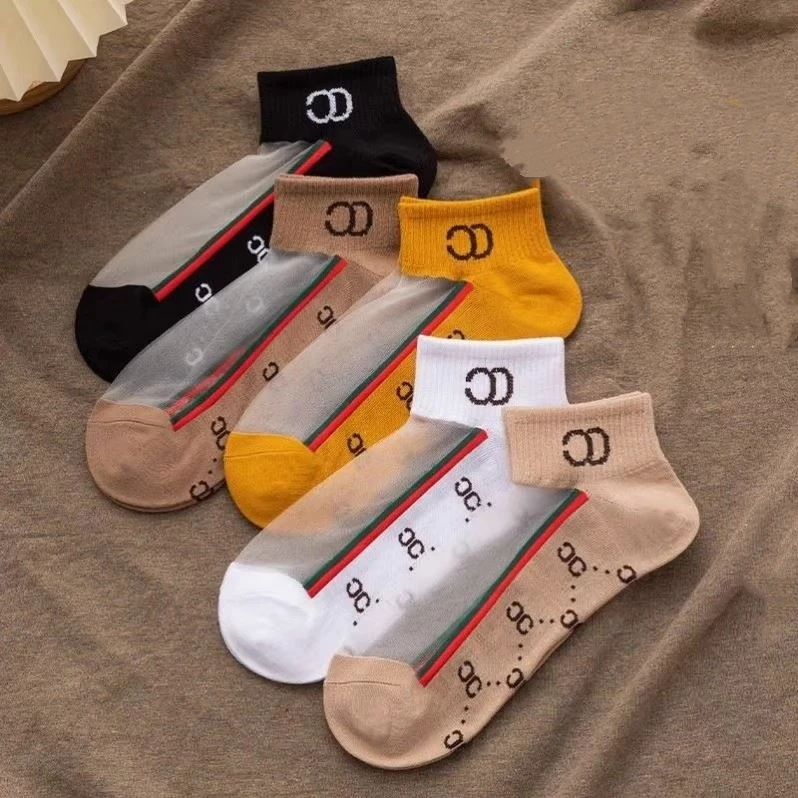 袜子女卡丝水晶袜字母CC复古短袜夏季薄款船袜透气玻璃丝袜时尚