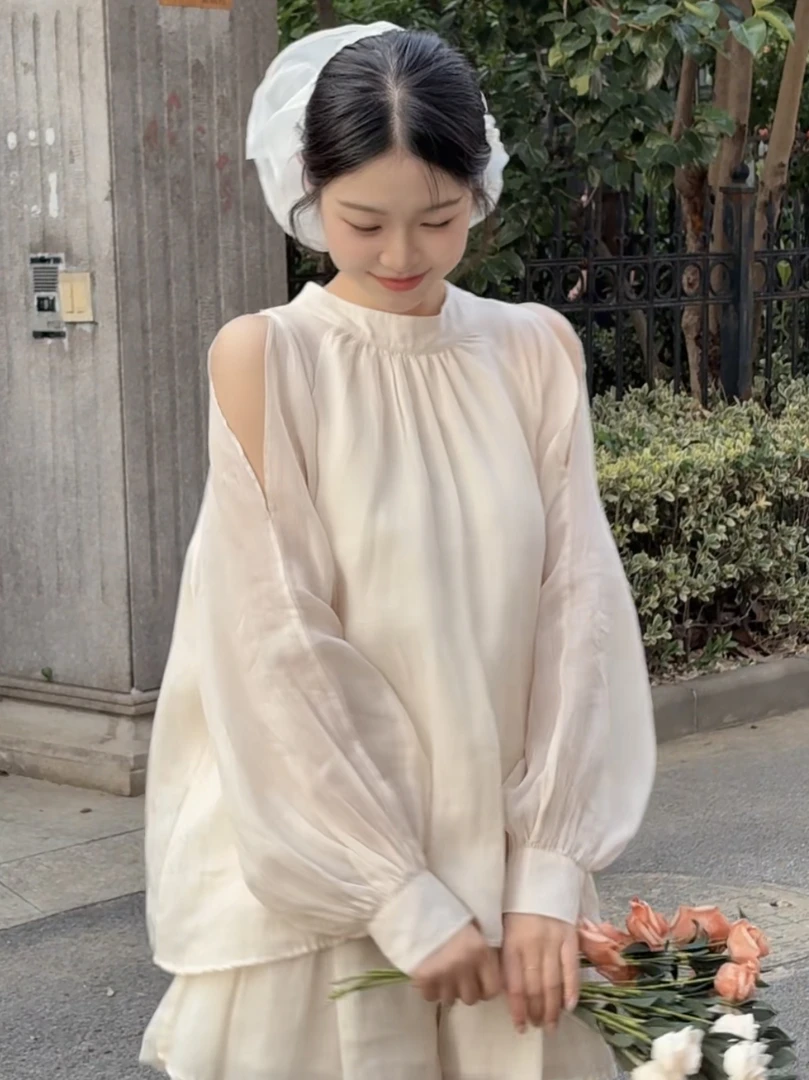 小柒家A0095-长袖衬衫女春夏装温柔风气质洋气宽松薄款外搭