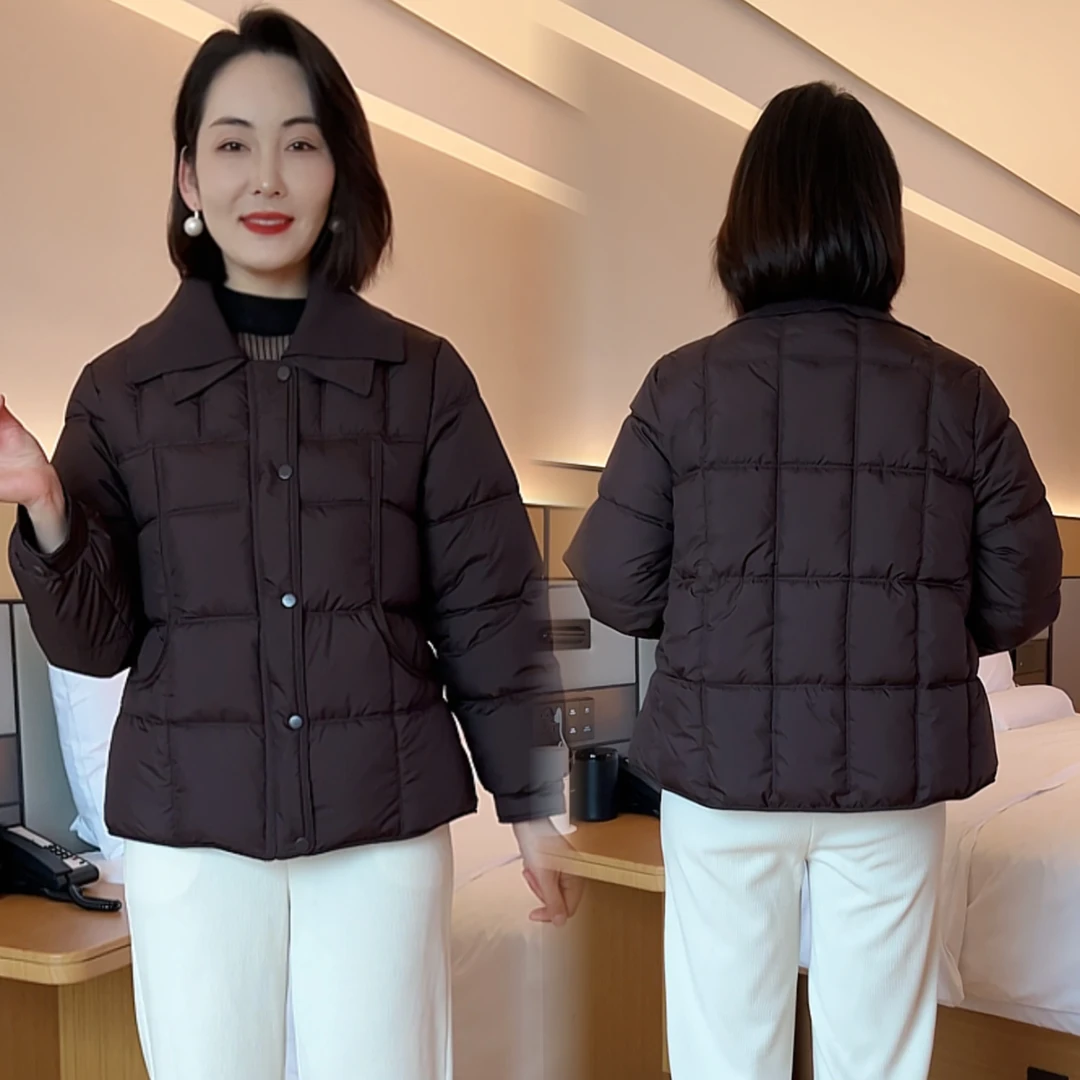 翻领短款棉服女2025新款中年妈妈装加绒加厚保暖洋气棉衣外套女