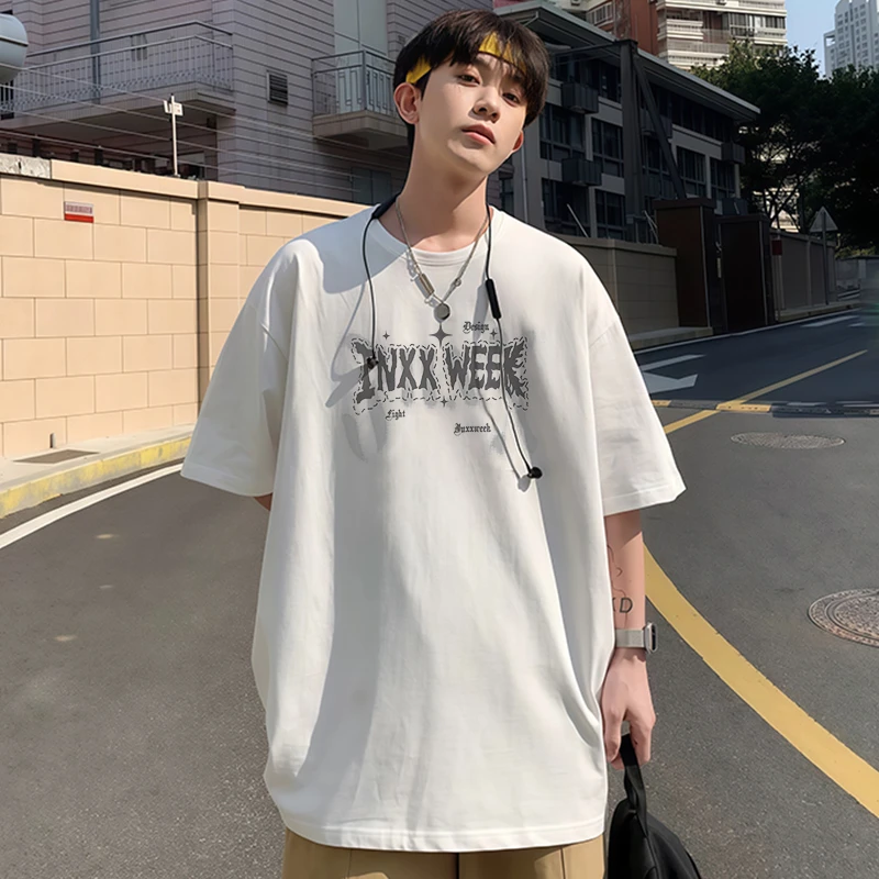 【重磅纯棉】港风美式高街男士T恤半袖宽松百搭短袖字母休闲新款