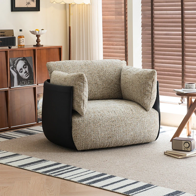 中古风棉麻布艺设计师款单人沙发椅北欧阳台客厅懒人休闲沙发躺椅