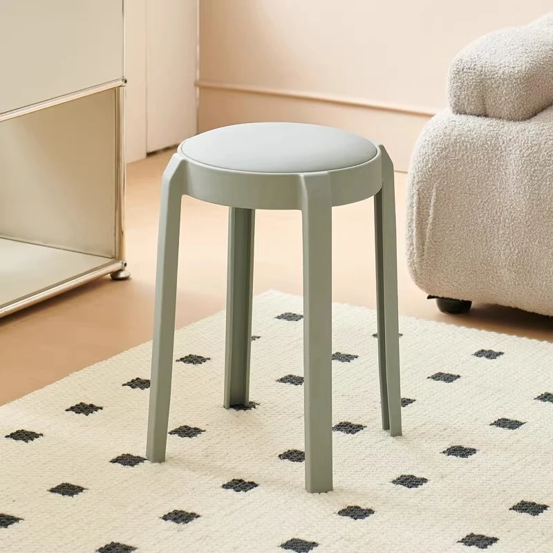 塑料软包凳家用结实可摞放圆凳加厚加高板凳餐厅备用简约餐凳椅子