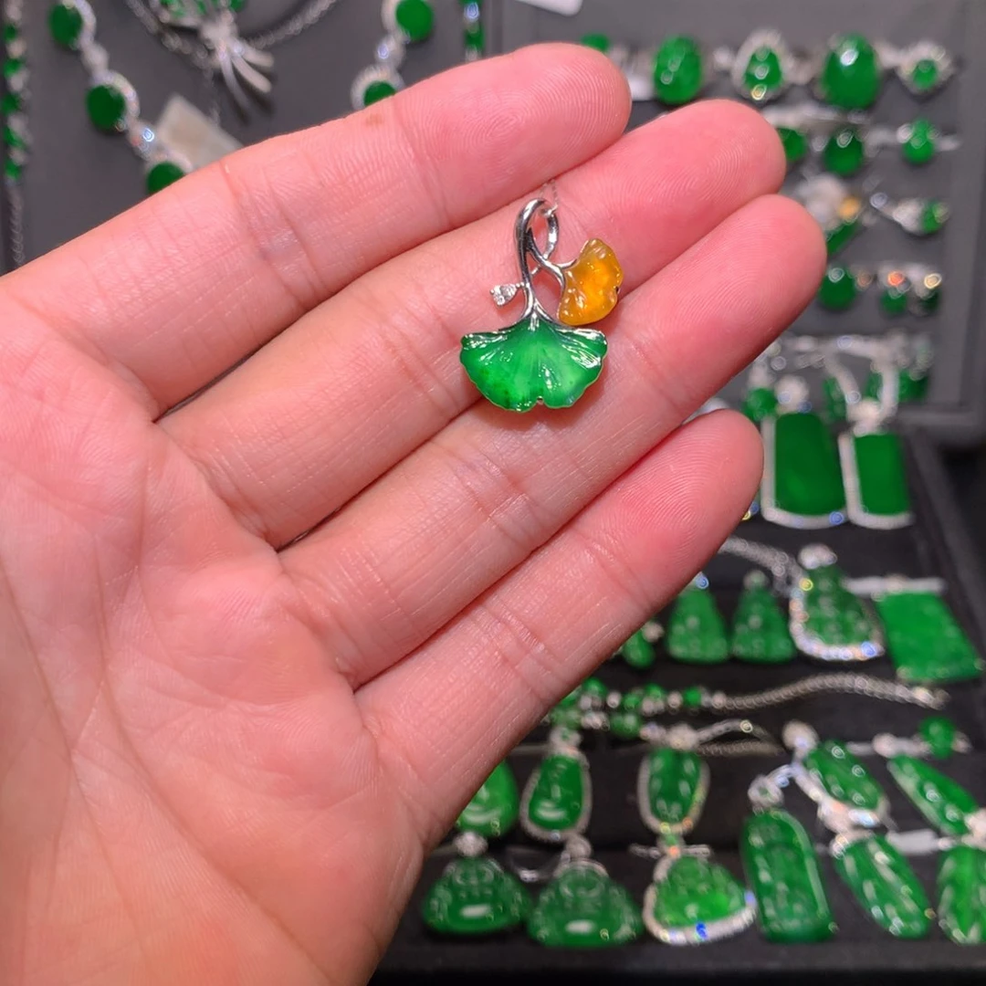 翡翠18K金镶嵌吊坠(不含链)天然翡翠