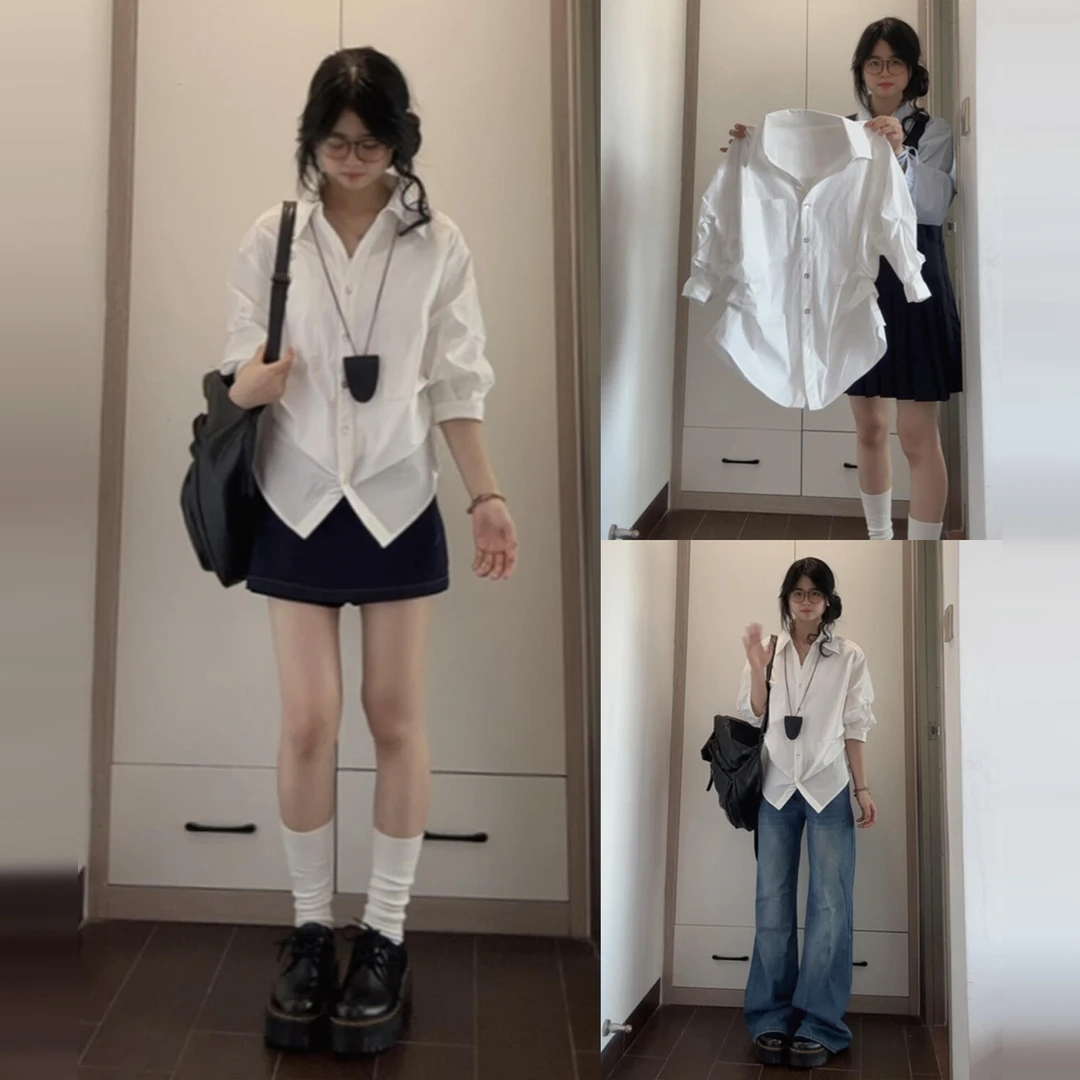 白色长袖衬衫女秋季2025新款早秋外套法式小资小上衣韩系通勤穿搭