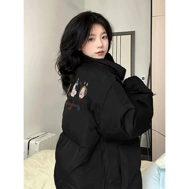 美式90白鸭绒黑色羽绒服女冬季2025新款oversize加厚面包服外套潮