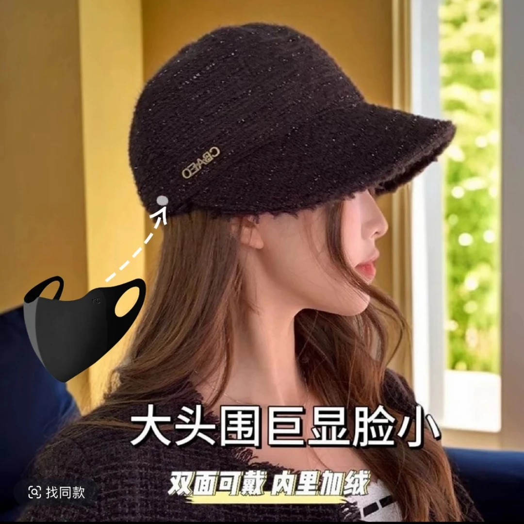 【加绒双面带拍1发2】新款双面戴加绒加厚保暖鸭舌帽大头围显脸小