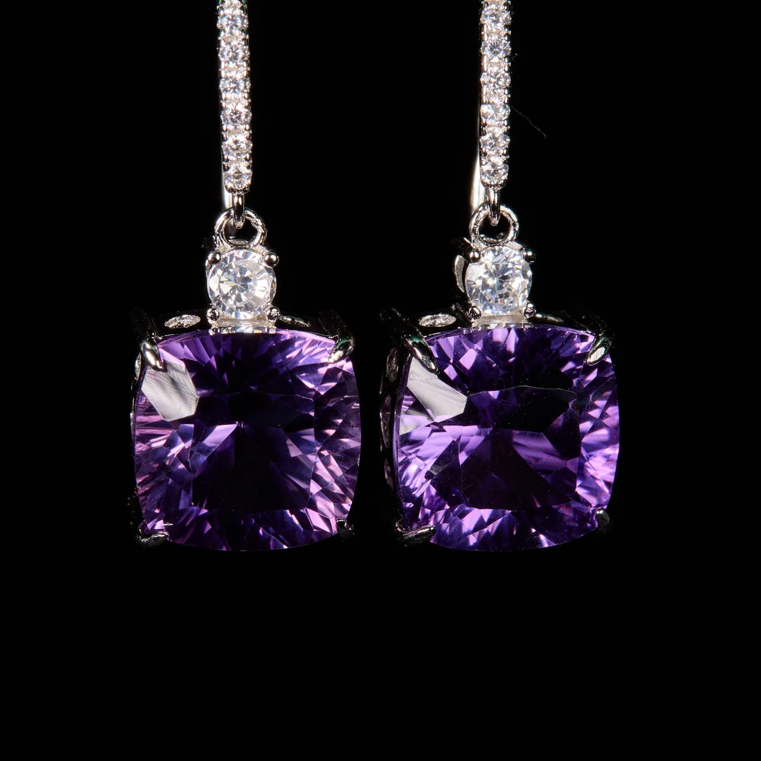 珠宝925银天然紫水晶耳坠多样性发货