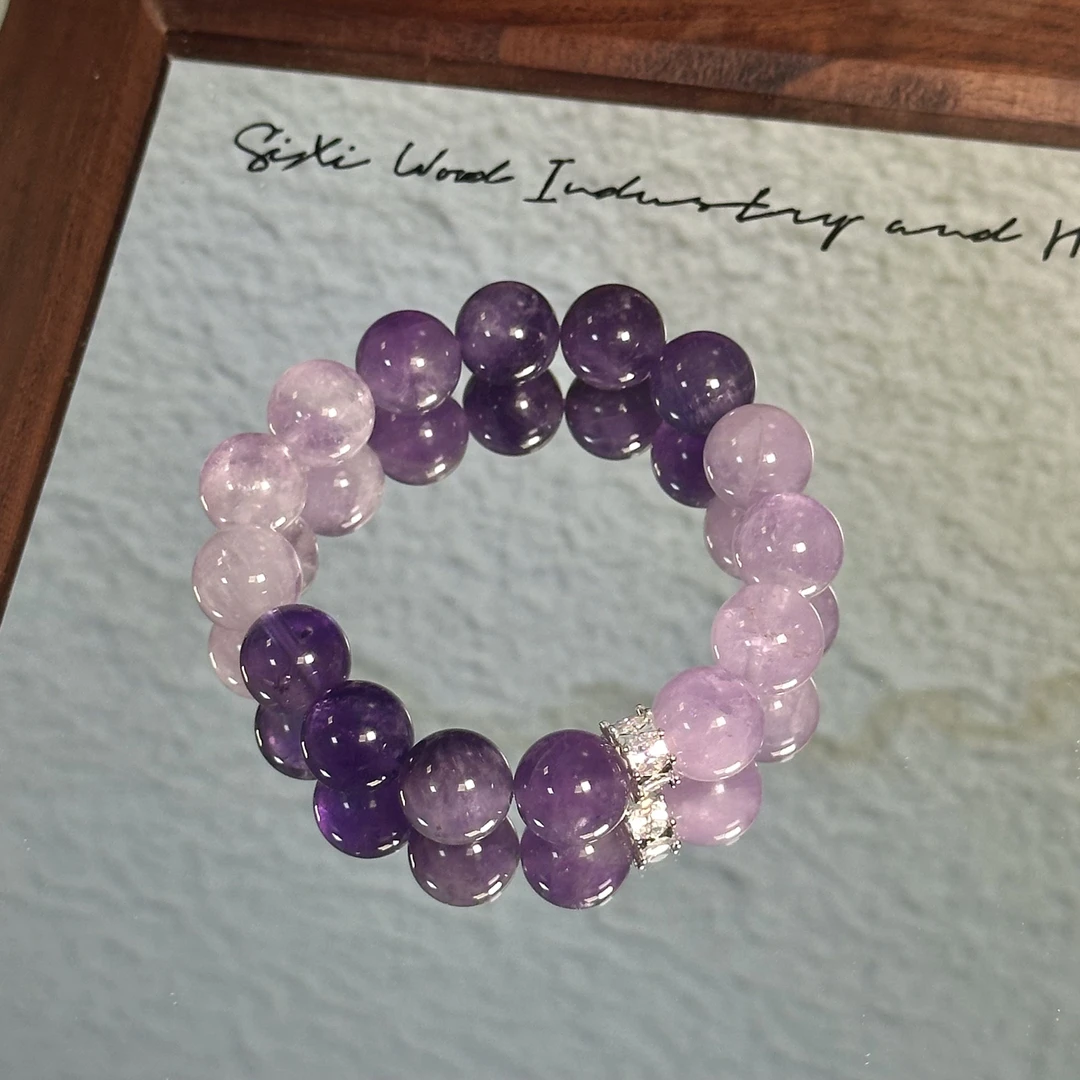 【葡萄波波】12.5mm紫水晶+12.5mm薰衣草紫原创设计天然水晶手串