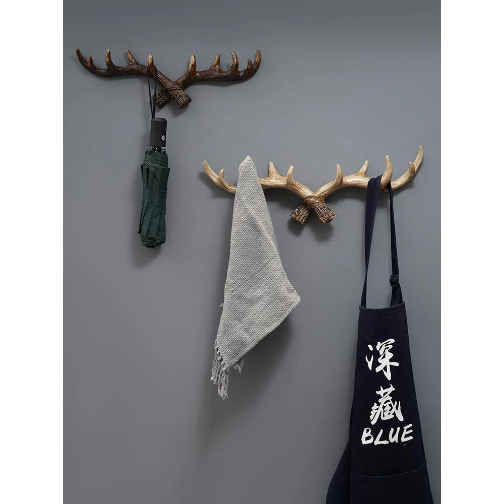 美式复古鹿角装饰挂钩墙面壁挂衣帽钩 创意服装店玄关墙饰钥匙钩