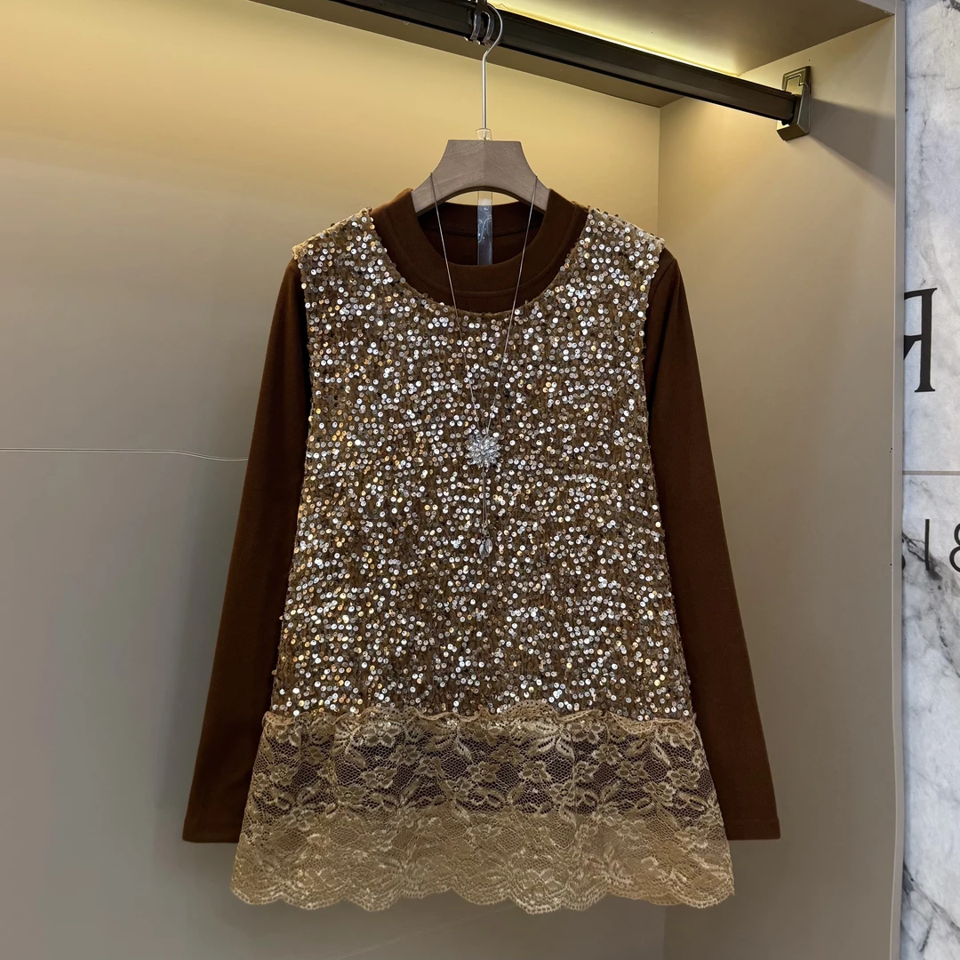 2025气质洋气时尚复古大码显瘦精致设计潮内搭+亮片马甲套装25225