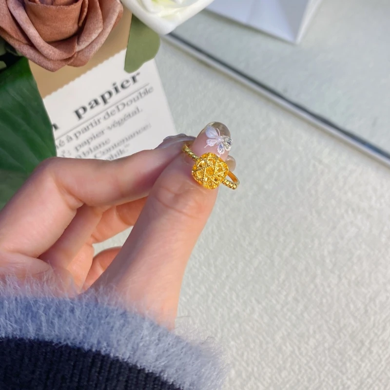 925银戒指 小方糖戒指女镂空拉丝方糖指圈可调节轻奢爆闪戒指送礼