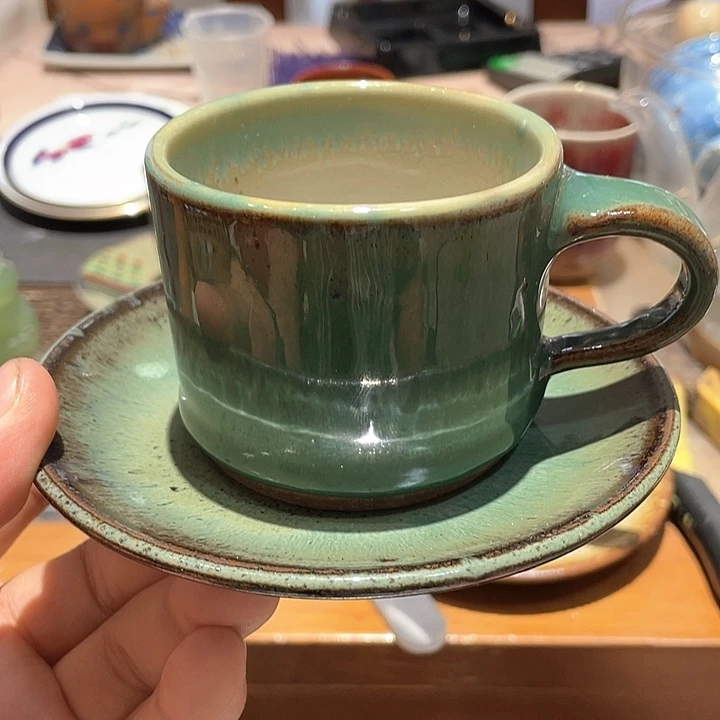 紫砂1粗陶暗刻款溜釉窑变咖啡套