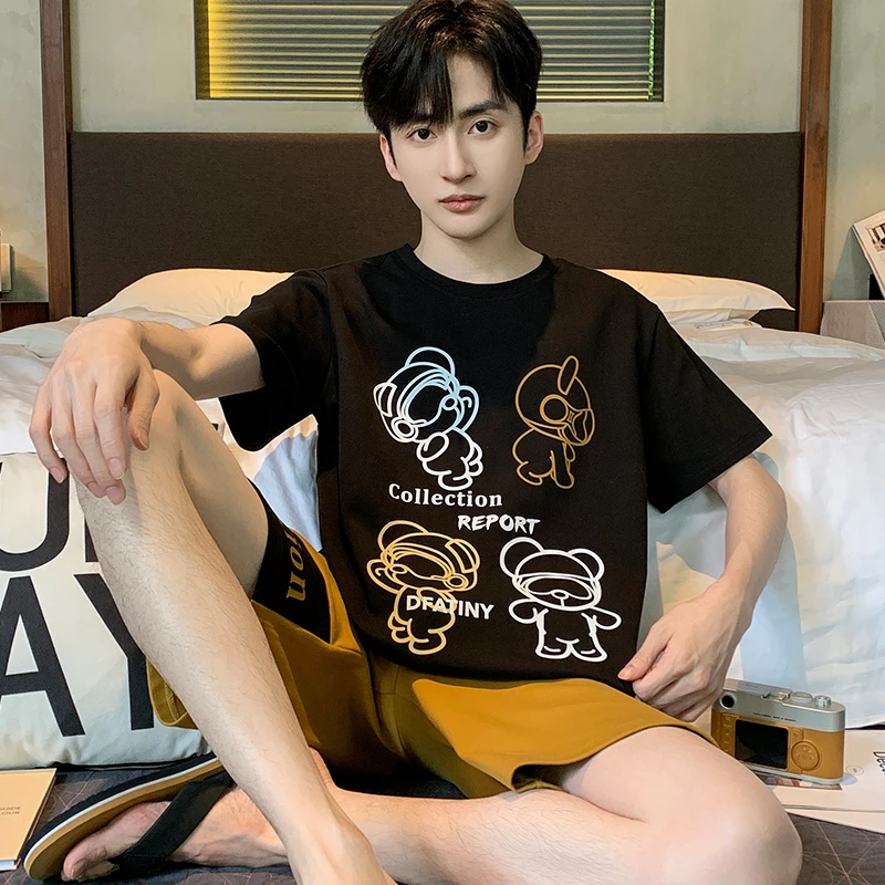 纯棉睡衣男款男士夏季全棉薄款短袖卡通青少年可外穿家居服套装男