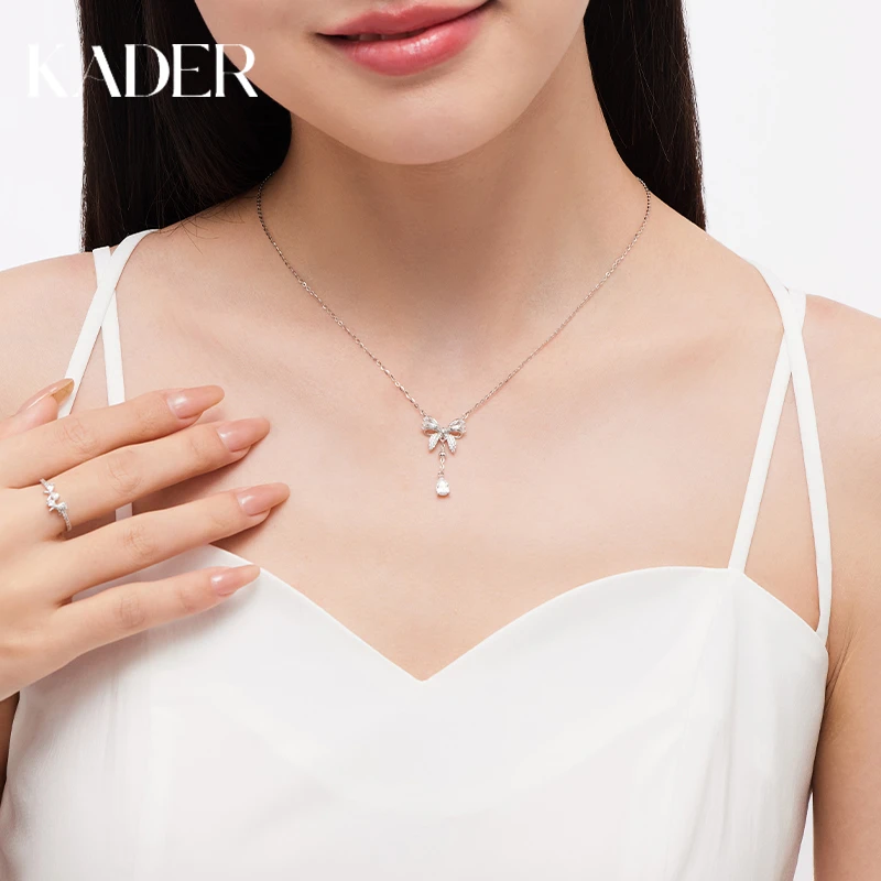 KADER/卡蒂罗 坠链均925银合成锆石 缎带蝴蝶结项链纯银百搭轻奢