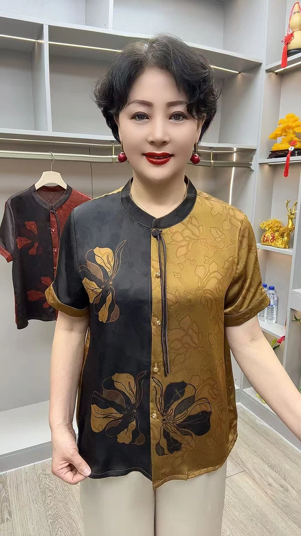 FY#993开衫衣长63厘米中老年女装新款双色拼接时尚显瘦大码妈妈装