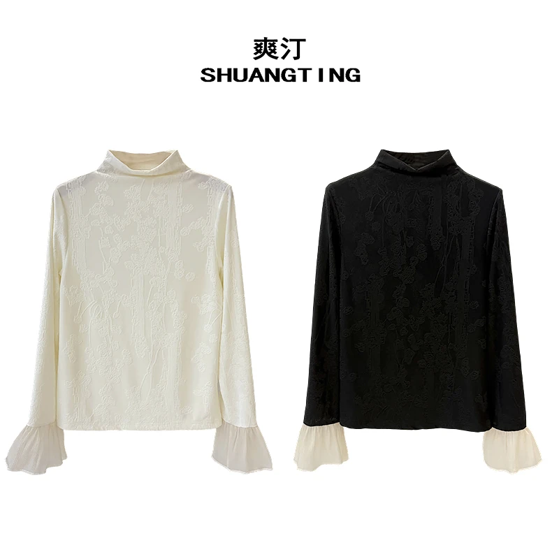 Jokara/丘可儿【知楠意】中式修身打底纯色上衣长袖衬衣时尚百搭秋