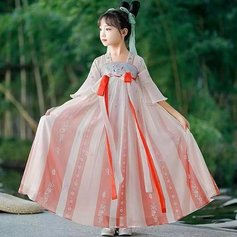 3006女童刺绣汉服裙长裙夏款