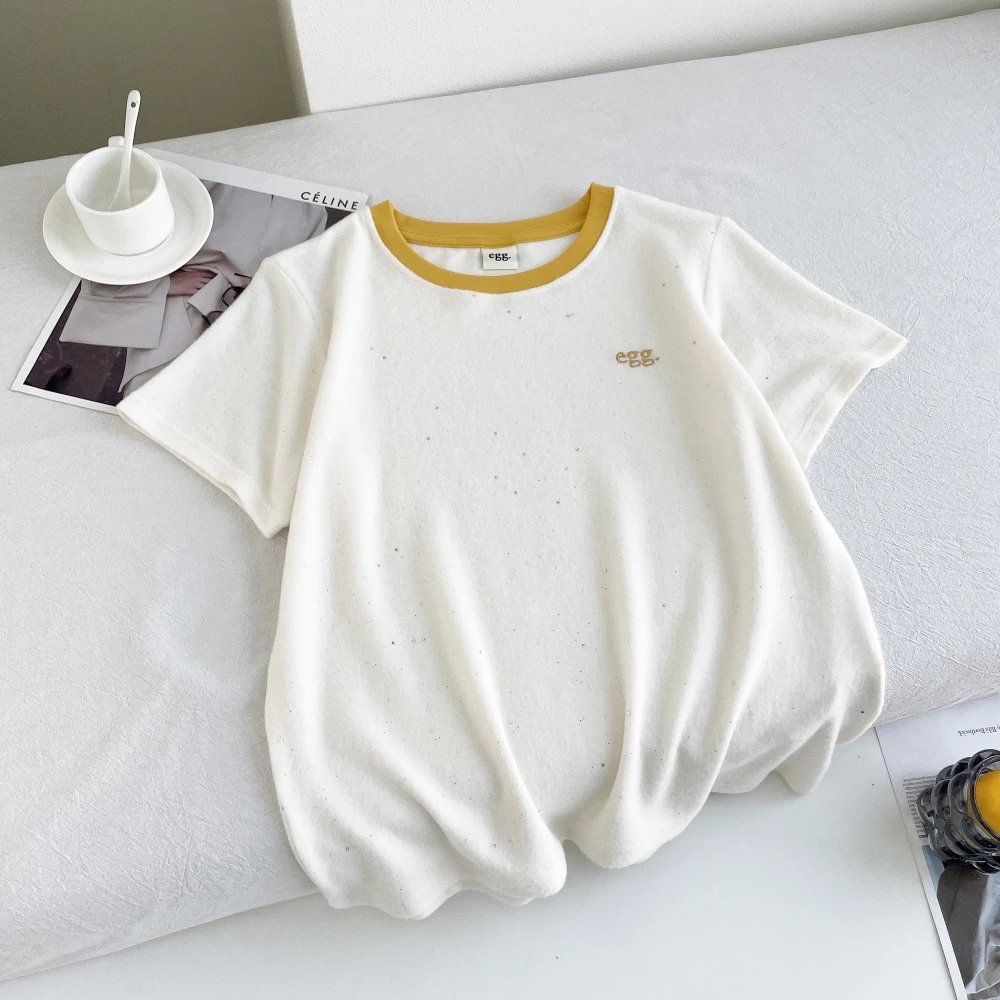 XUXU-「多巴胺配色」2025春季新款女装亮闪闪百搭休闲T恤K-K768