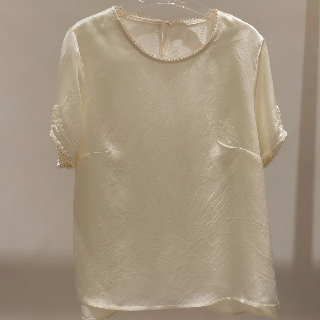 常规款纯色蕾丝老钱风蕾丝衫小衫时尚醋酸短袖