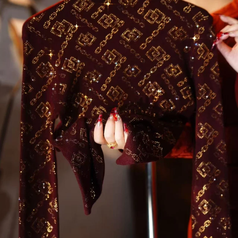 2231-金（星河锁链)2025新款百搭减龄高领烫钻重工气质时尚打底衫