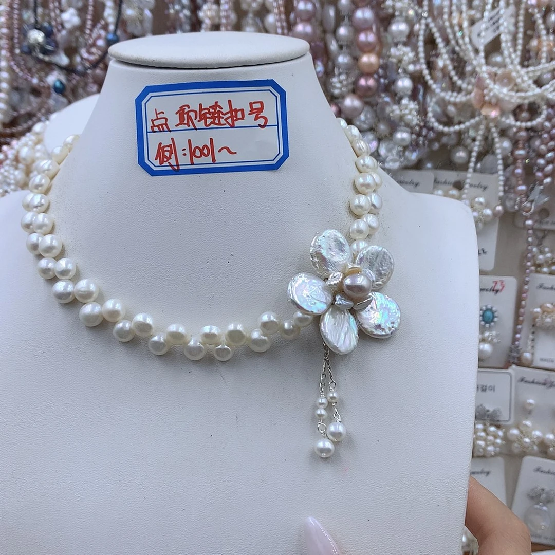 项链耳饰银S925镶嵌淡水珍珠