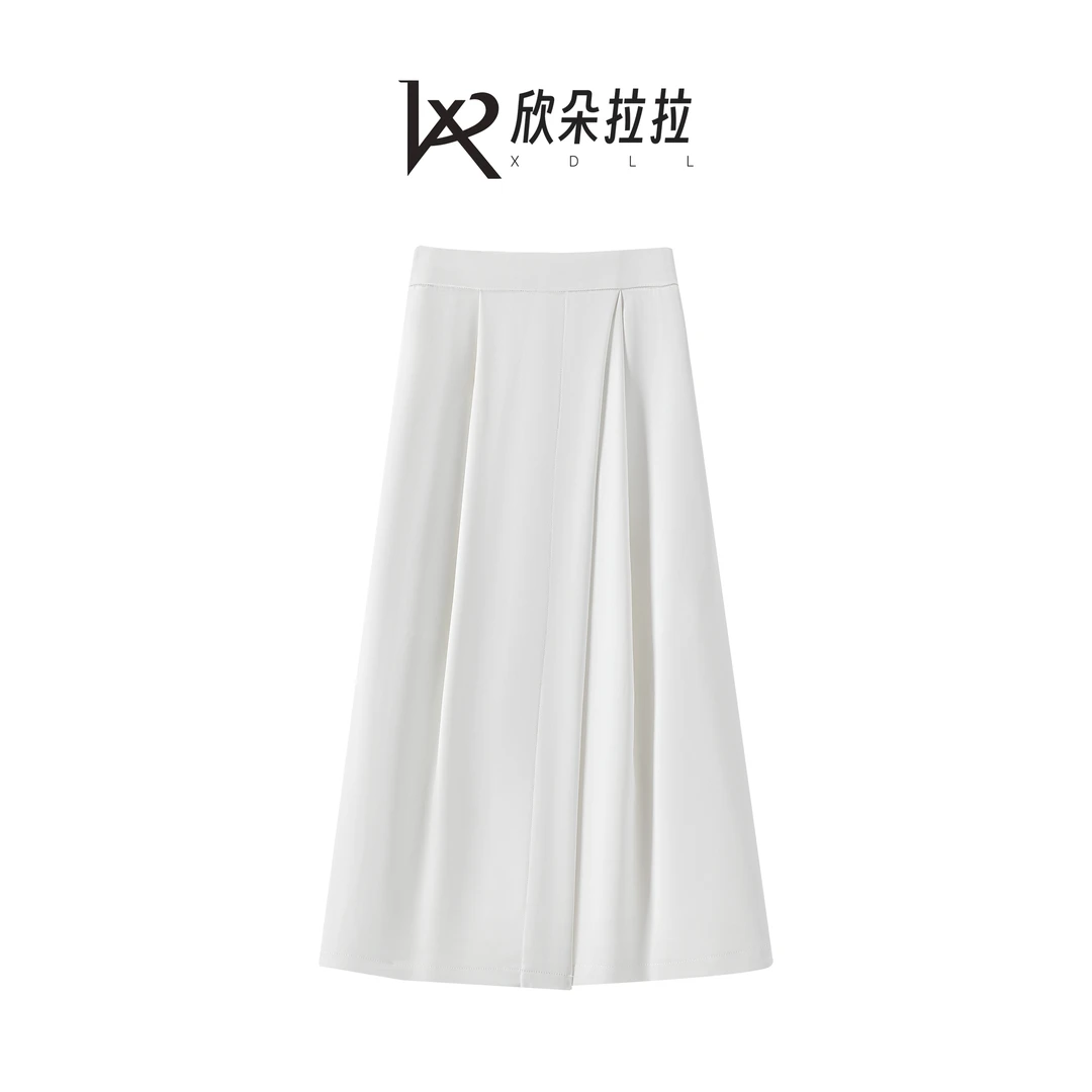 夏季前开叉A字伞摆显瘦百搭气质中长高级高腰不起皱有垂感半身裙