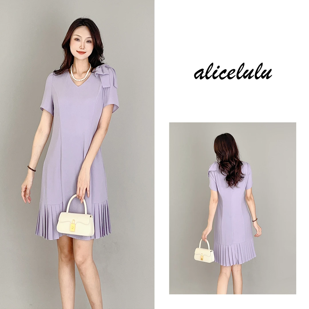 5ALICE“褶中柔情”连衣裙气质百褶优雅绑带S2138502B