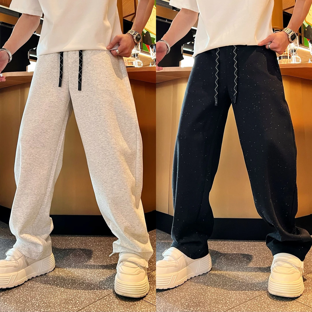 时尚休闲美式潮流户外运动彩点设计感男士松紧腰抽绳直筒休闲裤