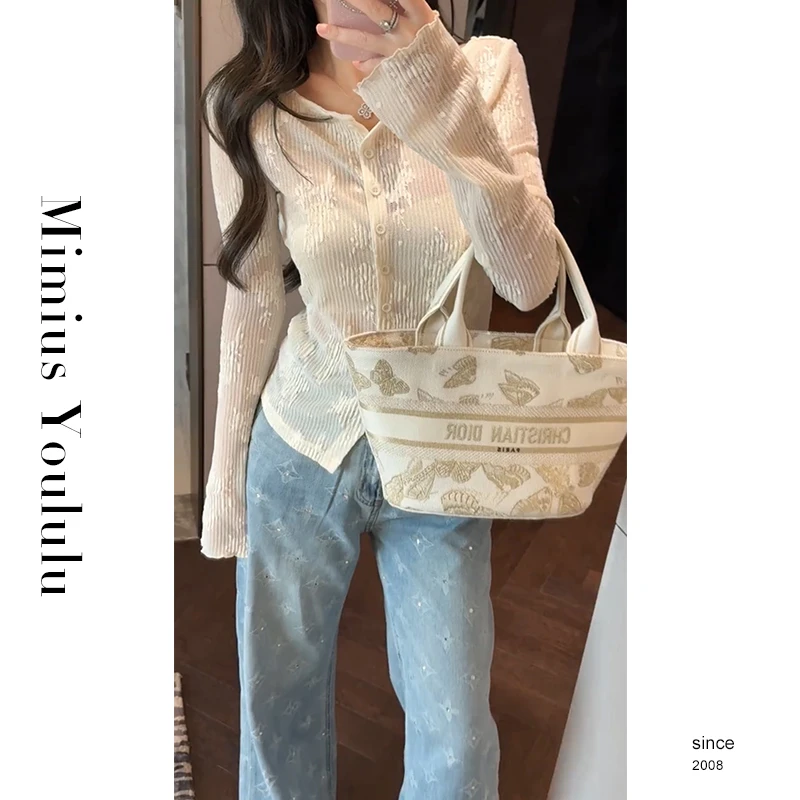 【mimius】七七 韩系纯欲风单排扣修身长袖衬衫上衣 G04037