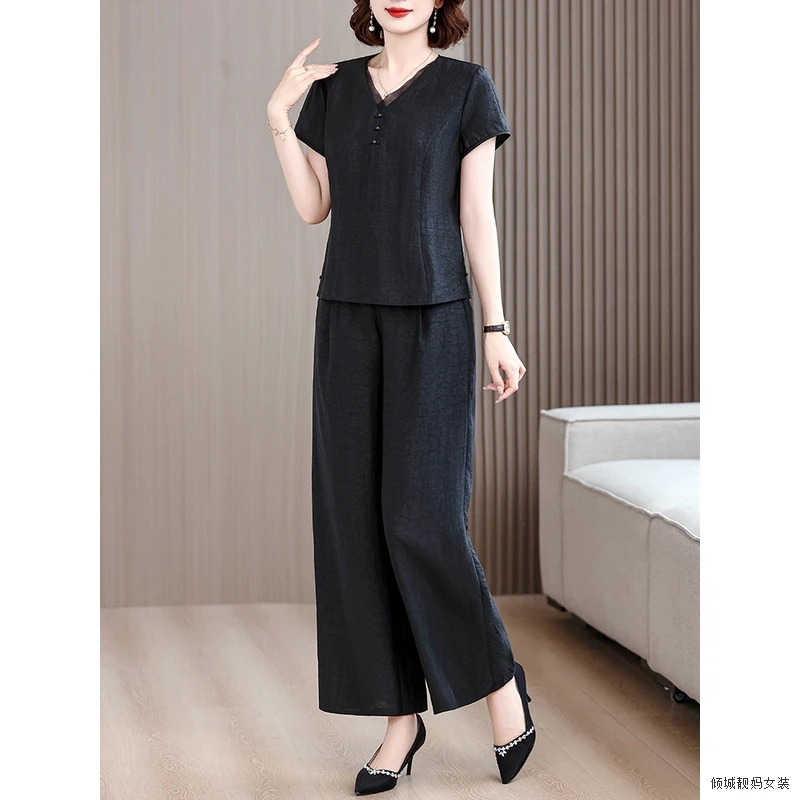 跨境名媛气质雪纺衫套装2025夏季新款女神范休闲时尚阔腿裤两件套