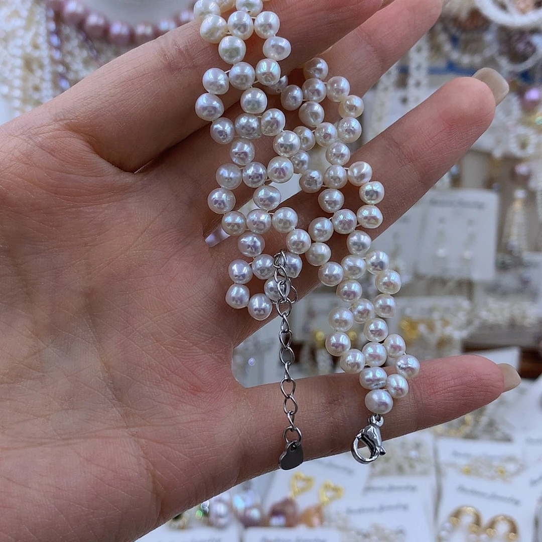 项链银S925镶嵌淡水珍珠
