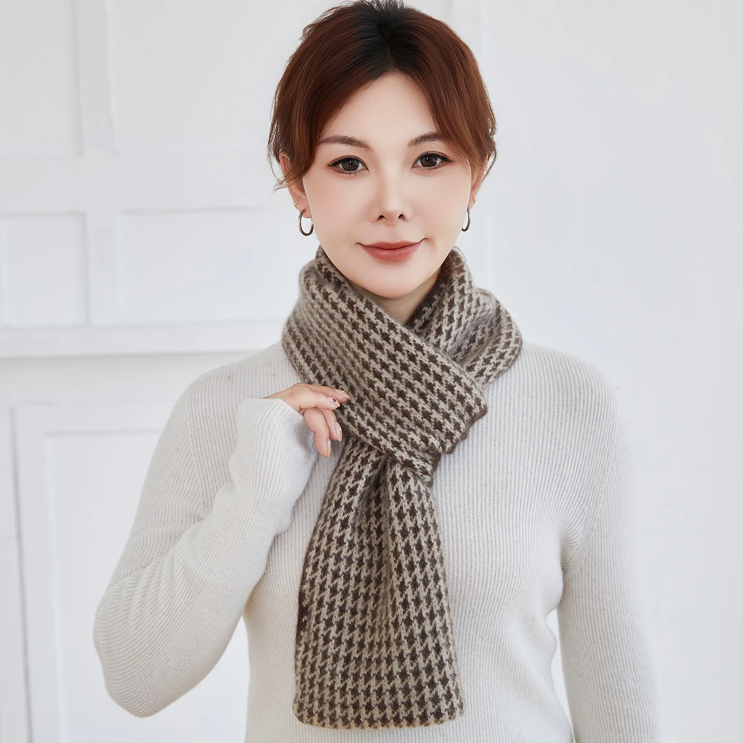 25新款100%山羊绒男女通用围巾轻职风加厚女时尚男士保暖千鸟格