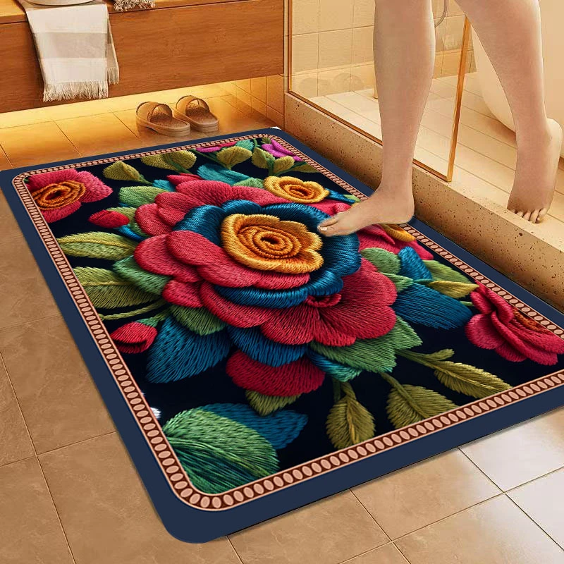 中式国风卫生间门口地垫洗澡间门垫硅胶防滑垫浴室软硅藻吸水脚垫