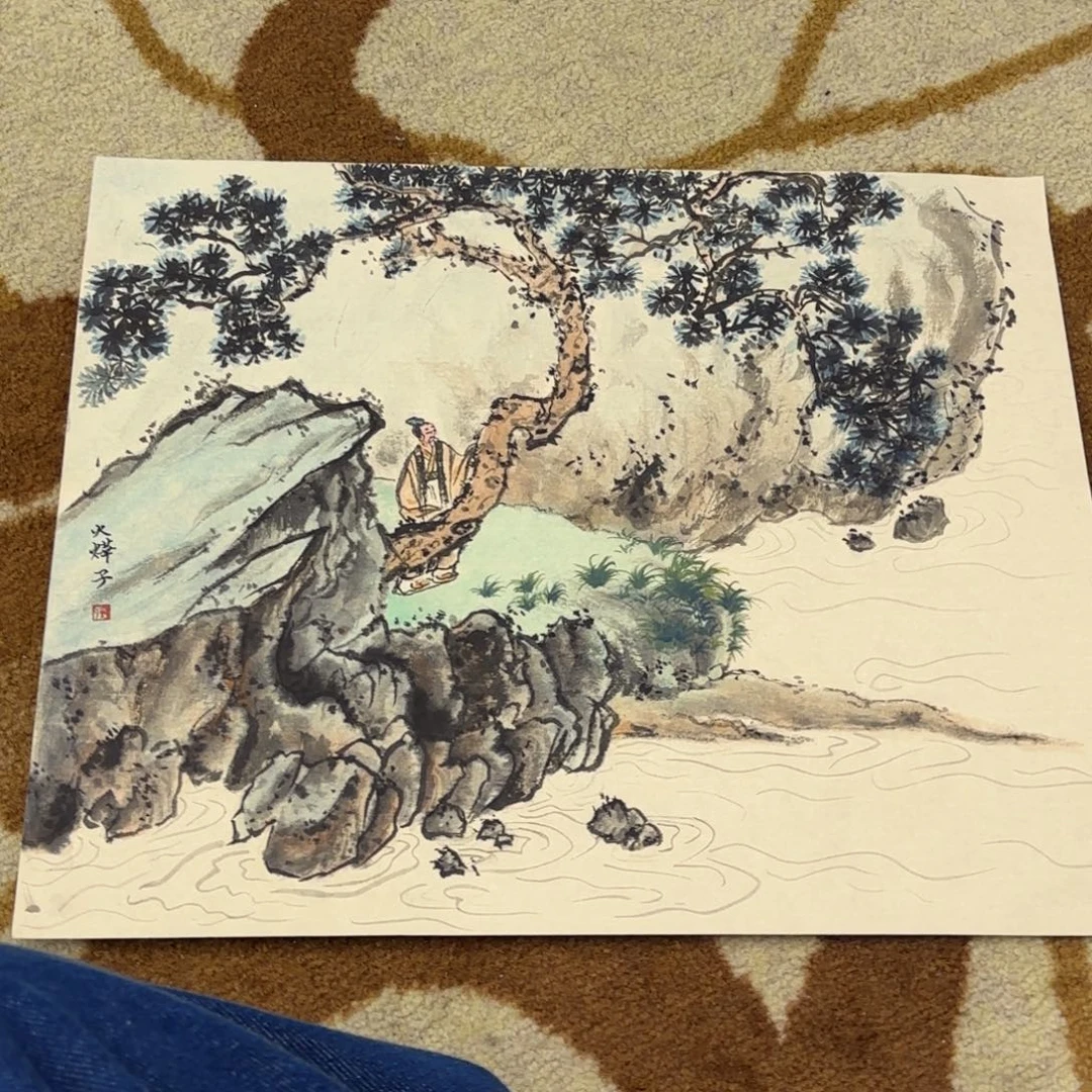 国画卡纸作品山水艺