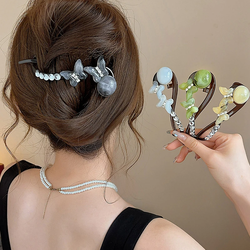 高级感花朵扭扭夹女2025新款后脑勺盘发一字夹发夹发量多夹子头饰