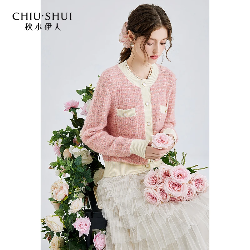 秋水伊人温柔风小香风圆领针织开衫春季女甜美上衣624112C102147
