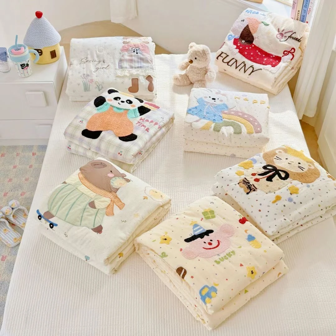 【夏被】2025新款全棉双层纱立体绣花夏凉被 婴幼儿 柔软可机洗薄款