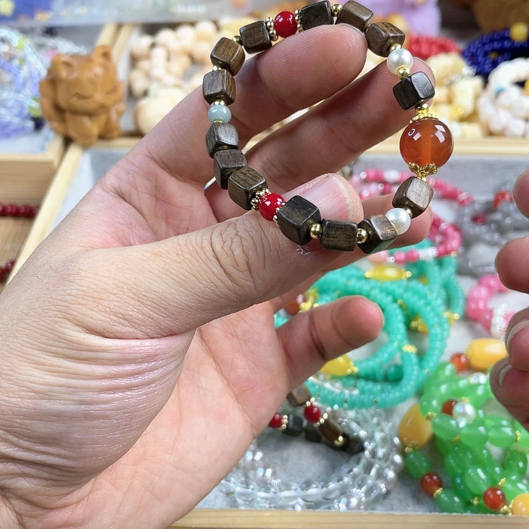 檀香木手串银S925镀金镶嵌