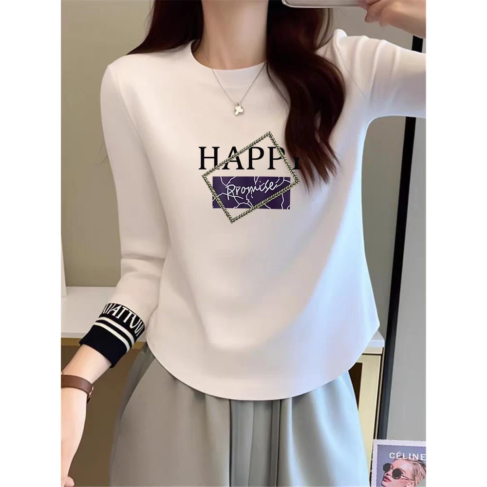 秋冬德绒打底衫女圆领加厚磨毛双面绒内搭保暖减龄设计感长袖上衣