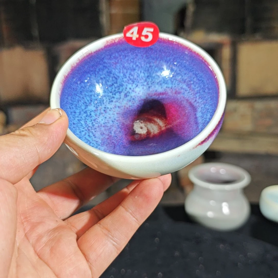 摆件子**悠煤烧二厂釉大师作品顶级孔雀羽窑变手拉胚传世级