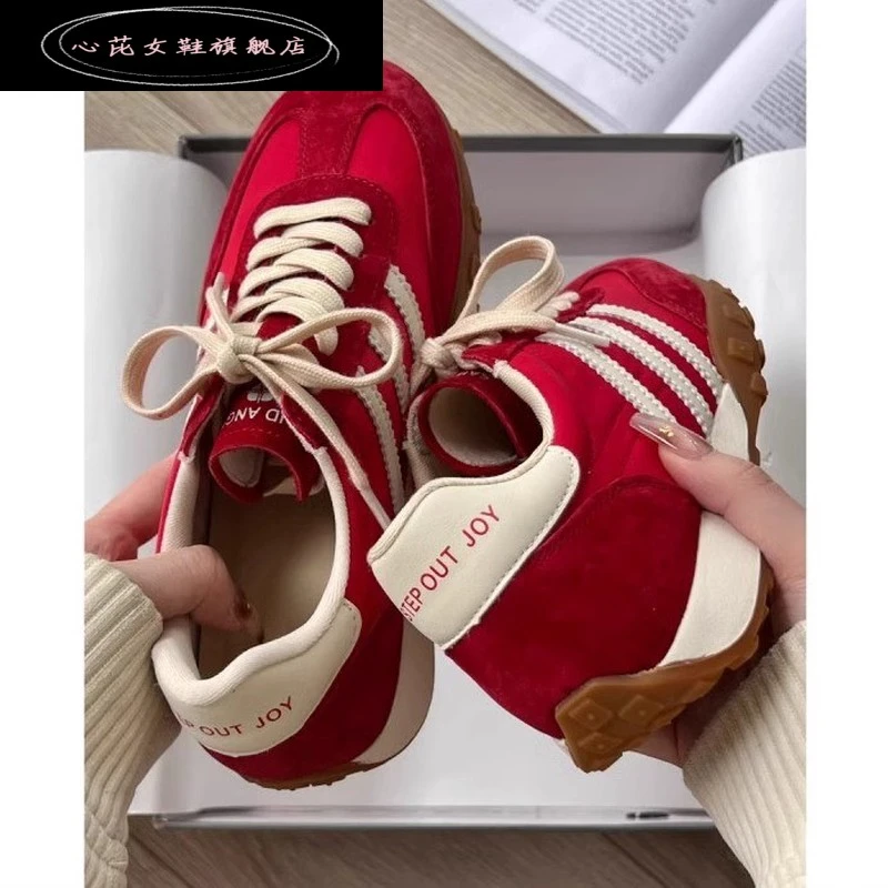 心芘内增高红色华夫阿甘鞋女士2025夏季新款百搭运动鞋德训鞋百搭