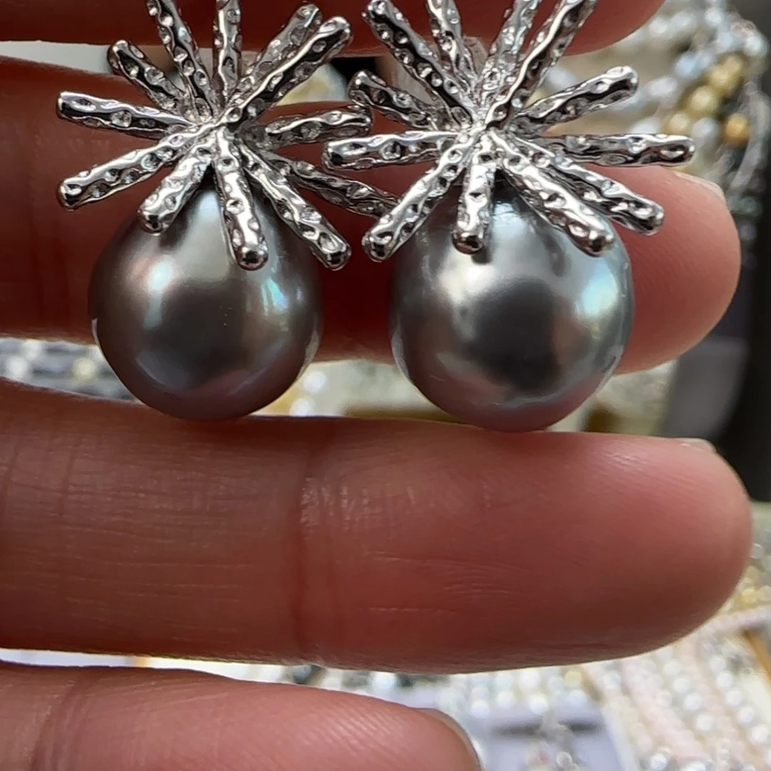 海水珍珠耳饰银S925镶嵌