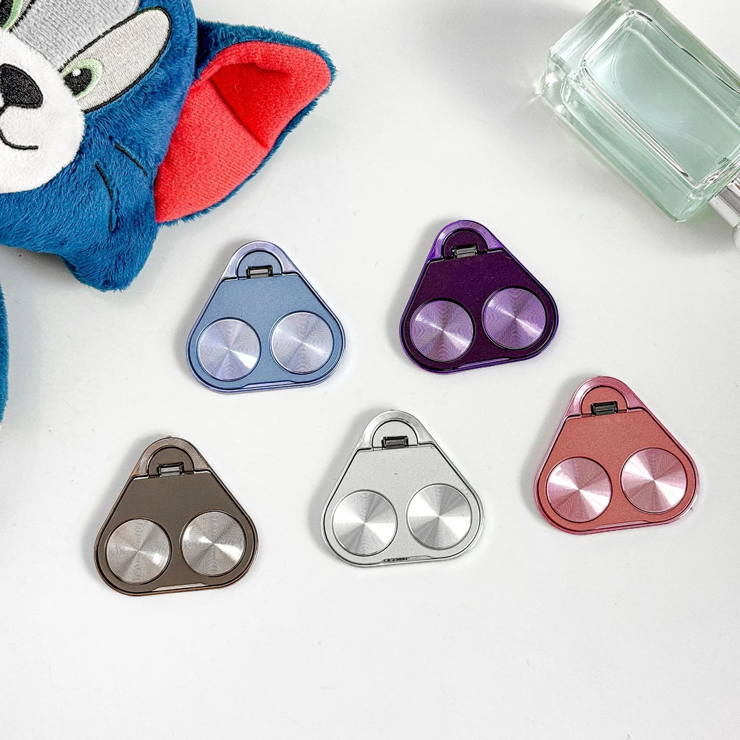 双指环合金三角形支架适用苹果背贴手机镀彩360°旋转横竖屏支架