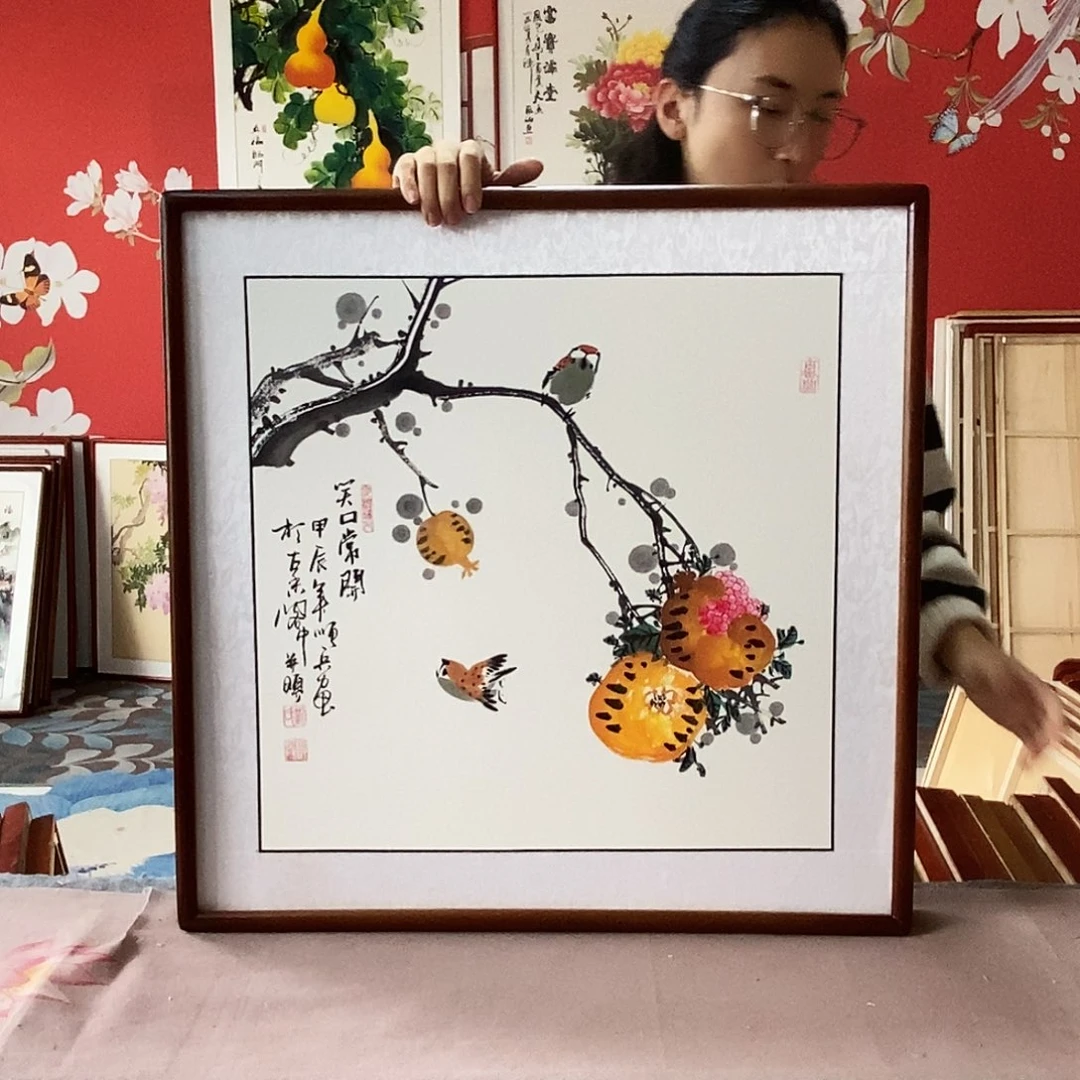 国画手写手绘带框包邮国画作品62✖️62