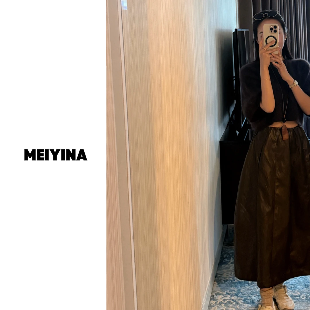 MEIYINA定制 26秋冬新品超柔软花苞拼接皮裙