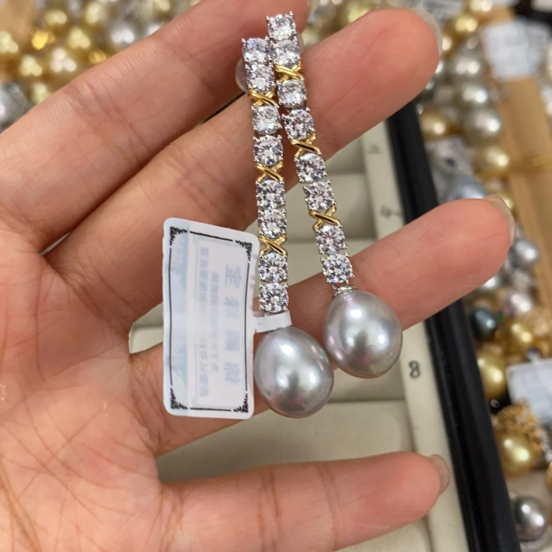 海水珍珠银S925镶嵌耳饰