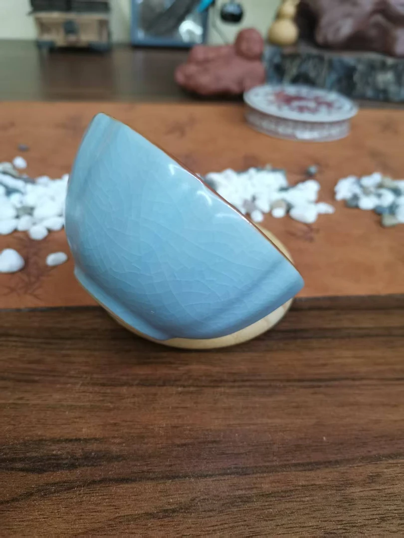 天青色釉汝窑莲花主人杯功夫茶具拉金线开片蓝色冰裂纹文哥茶茶杯